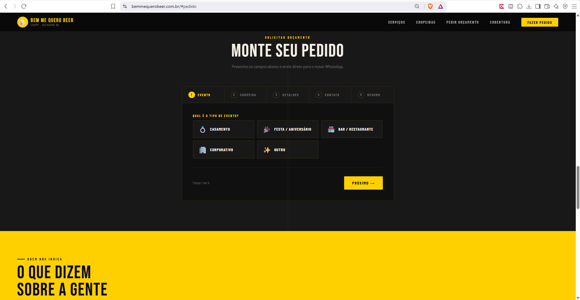 Etapa 1 do formulário de pedido