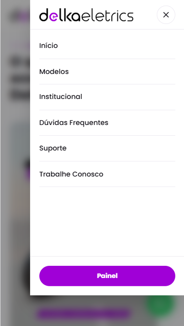 Menu hambúrguer aberto no mobile