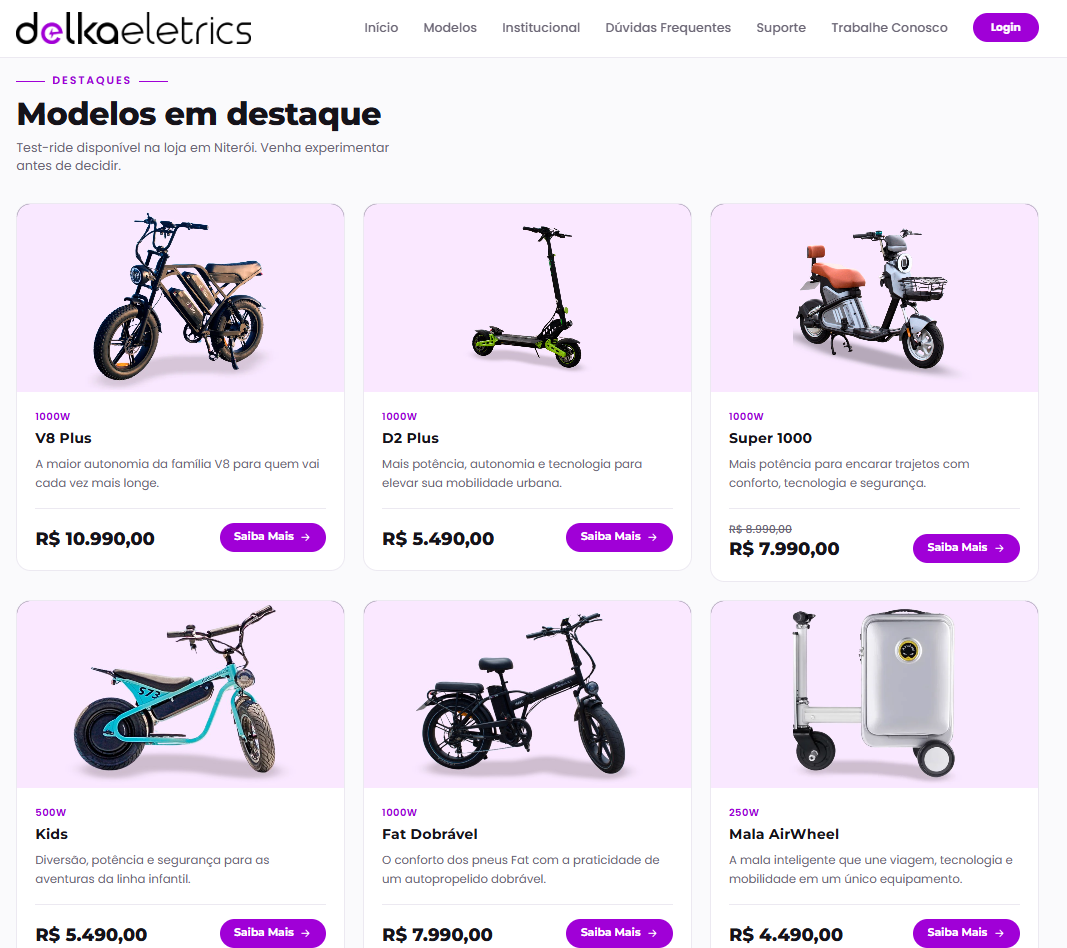 Seção de modelos em destaque