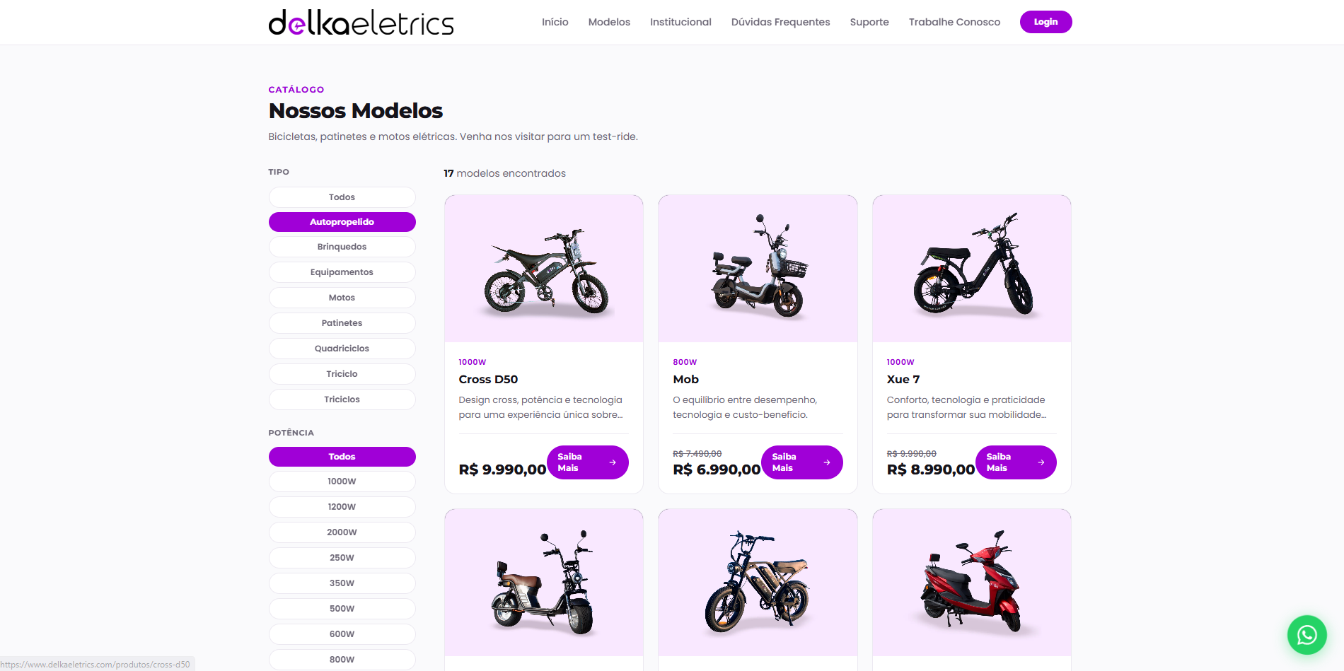 Catálogo de modelos com filtros