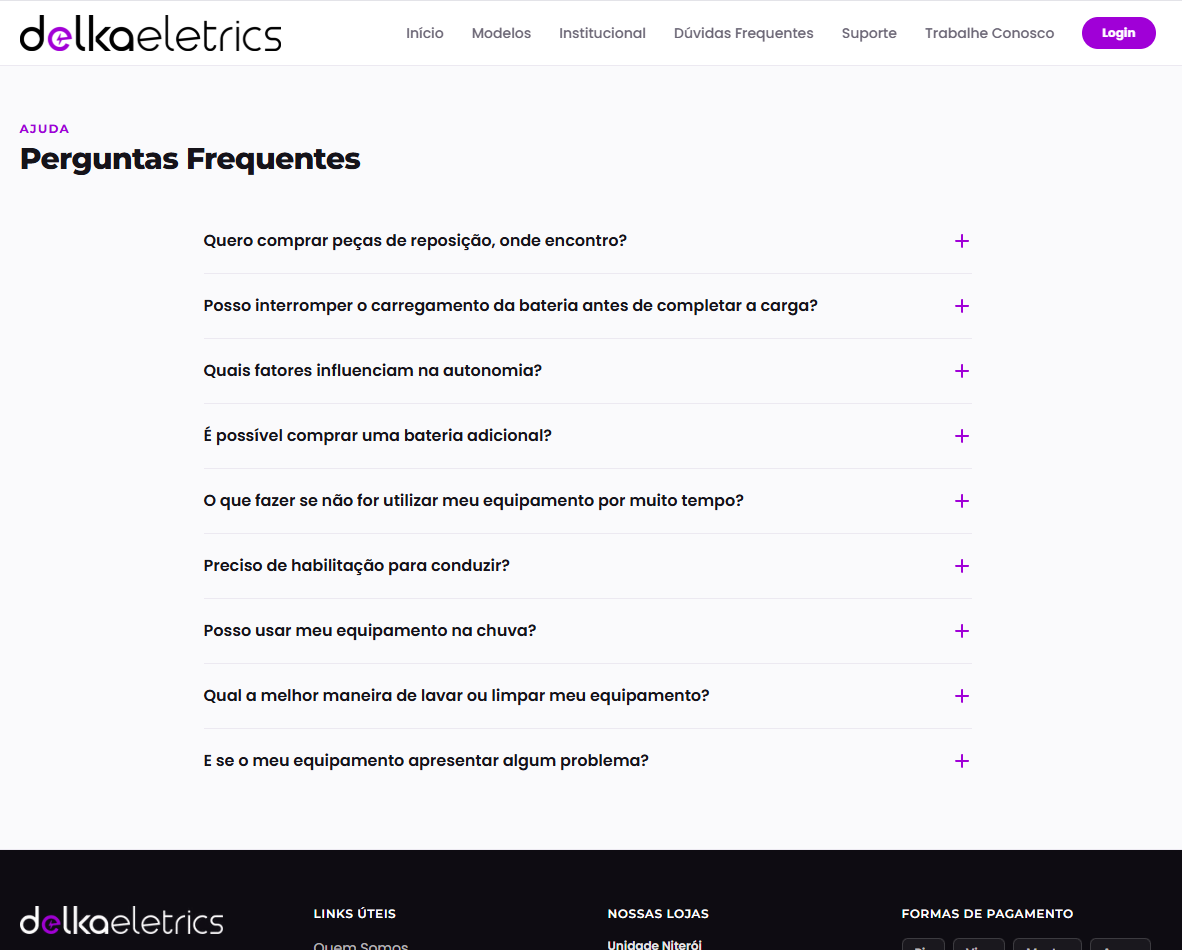 Página de perguntas frequentes