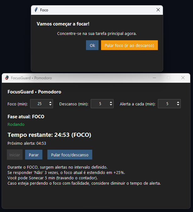 Alerta de verificação durante o foco