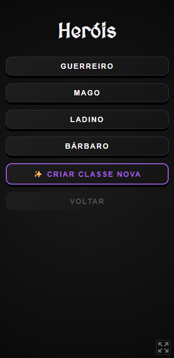 Seleção de classes de herói