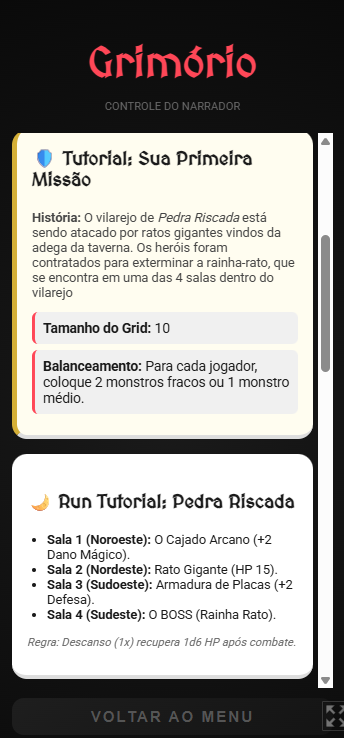 Missão tutorial no grimório