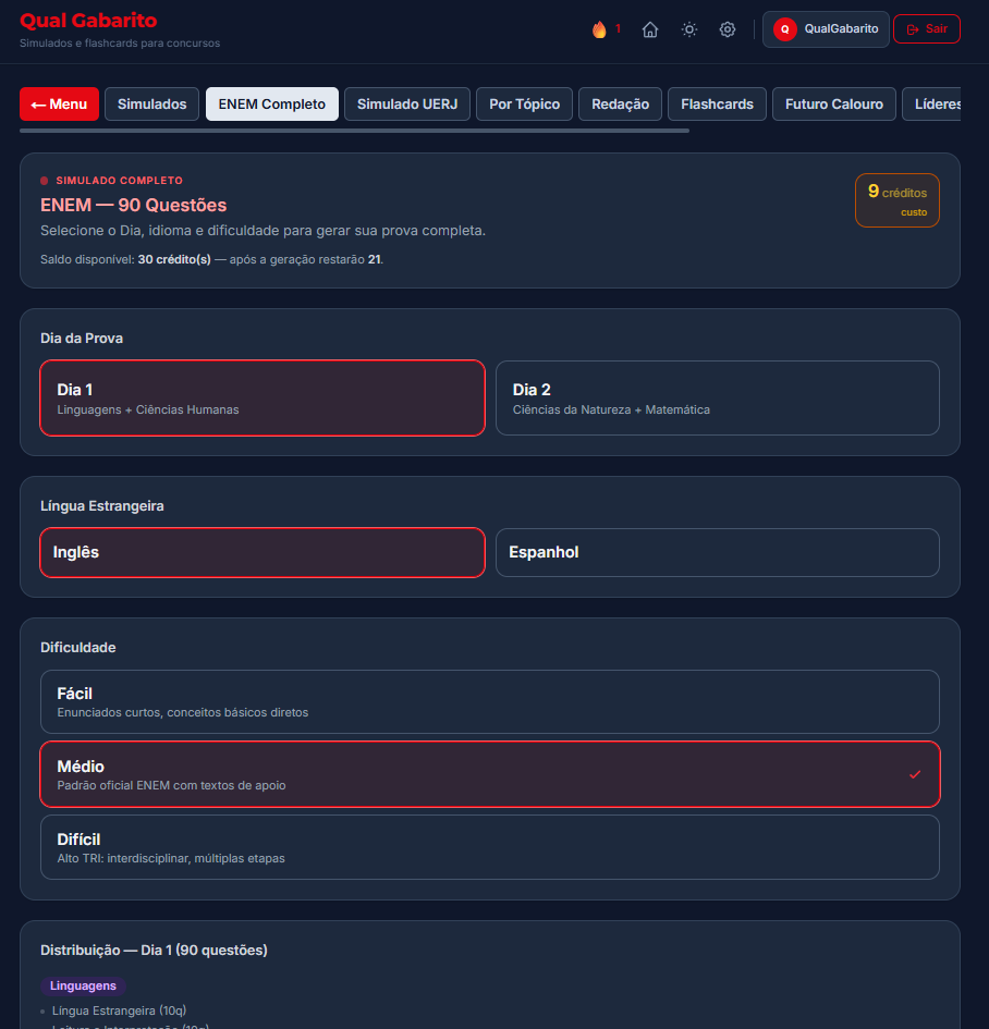 Gerador de simulado ENEM completo