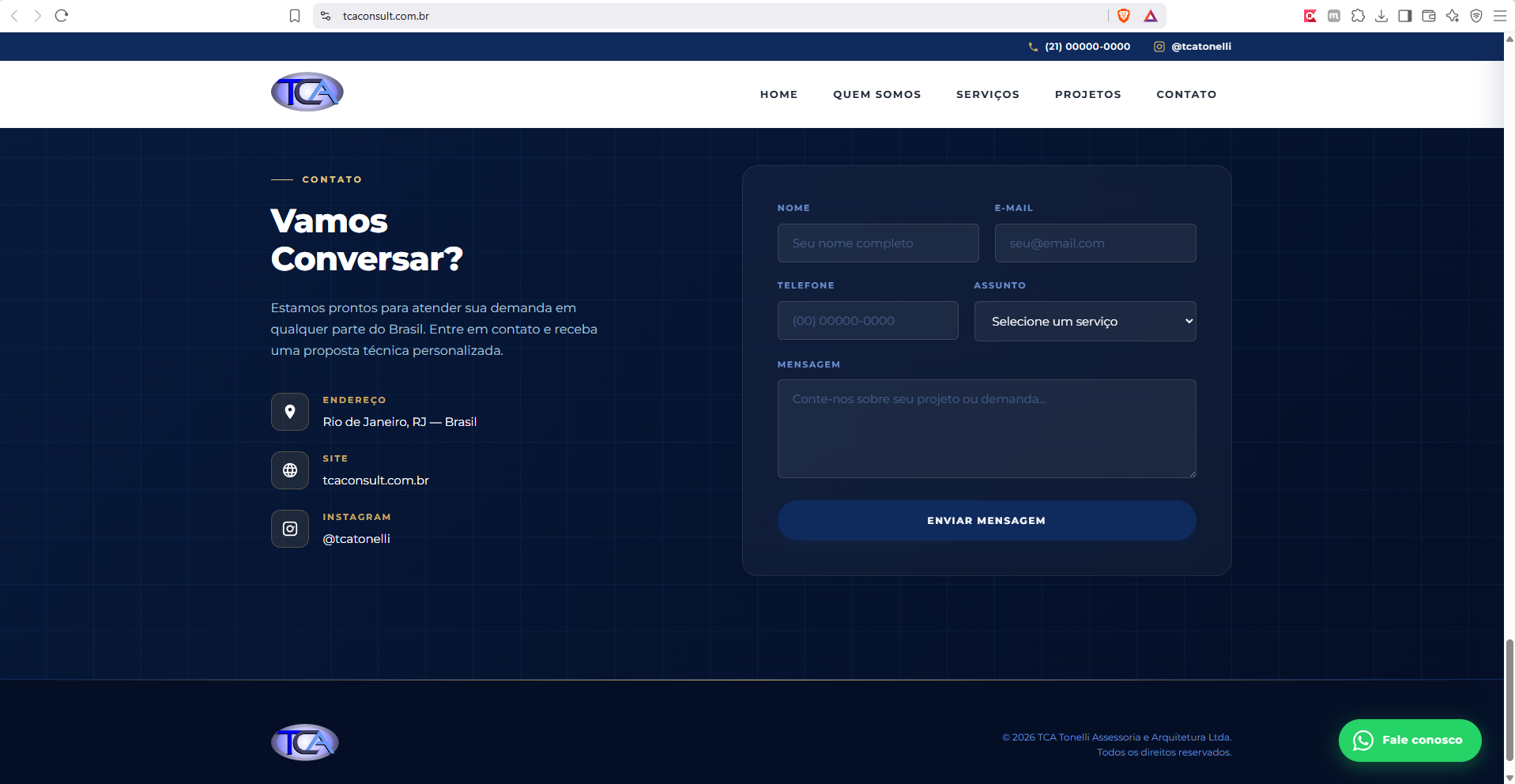 Seção de contato com formulário
